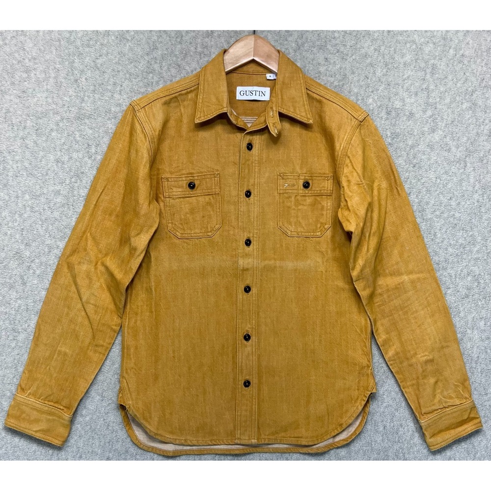 Gustin Men's Work Shirt Yellow Denim Monster Moss Selvedge USA Made Pockets S
